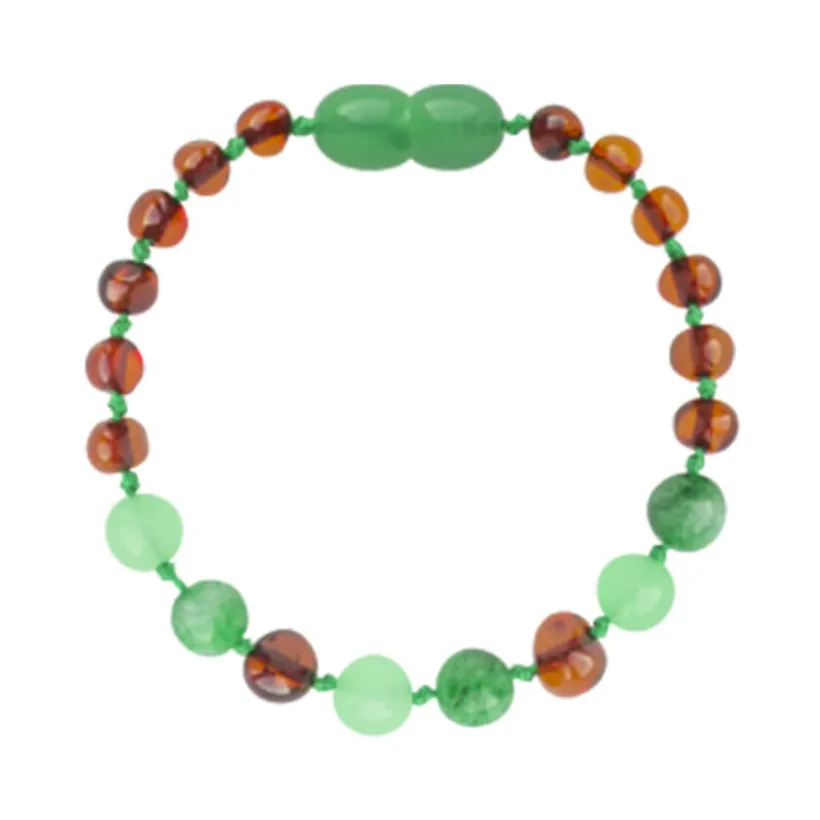 Amberos Barnsteen armband kind cognac – green jade