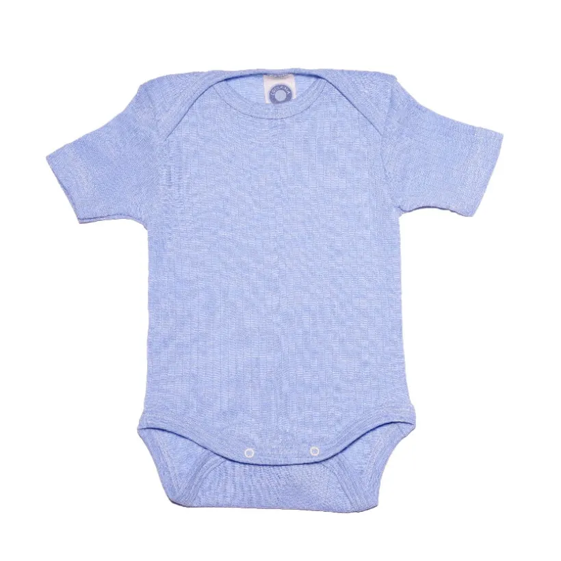 Cosilana Romper wol zijde katoen baby blauw korte mouw