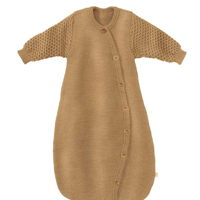 Disana Gebreide wollen slaapzak lange mouw karamel