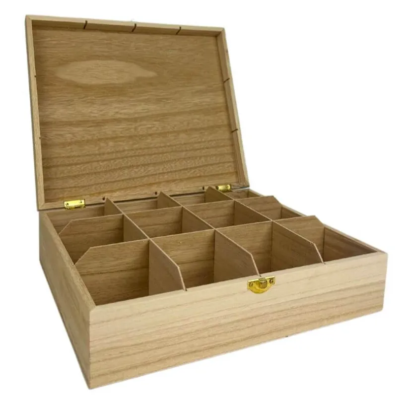 Klein dappertje Steker bewaarkist hout 12-vaks